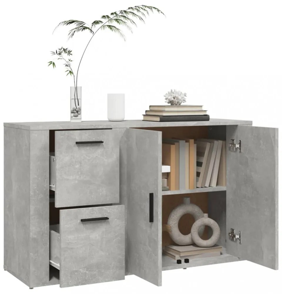 betonszürke szerelt fa tálalószekrény 100x33x59,5 cm