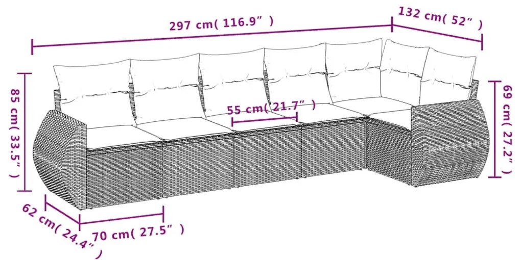 6 részes barna polyrattan kerti ülőgarnitúra párnával