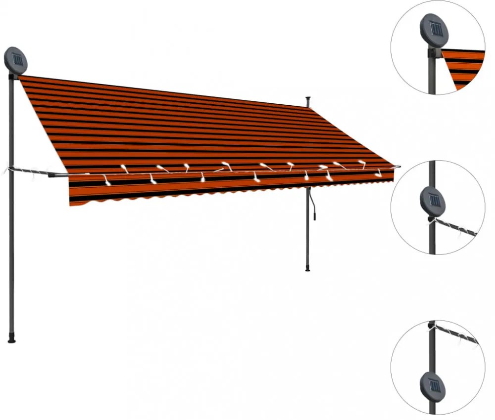 narancssárga-barna kézzel feltekerhető LED-es napellenző 350 cm