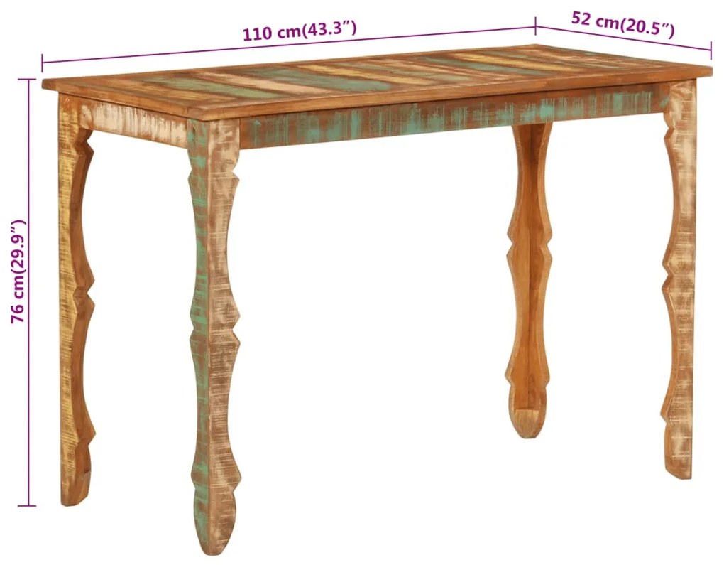 tömör újrahasznosított fa étkezőasztal 110 x 52 x 76 cm