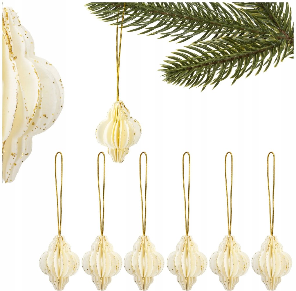 Papír Bomba Medál 6db Karácsonyfa Dekoráció 4 cm Szett