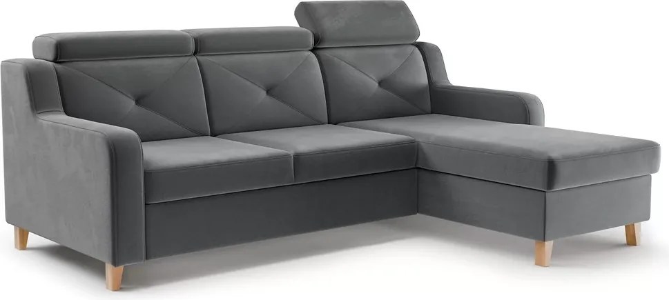 Laksaro sarokkanapé ágyfunkcióval jobb oldali - szürke bársony Jasmine 96