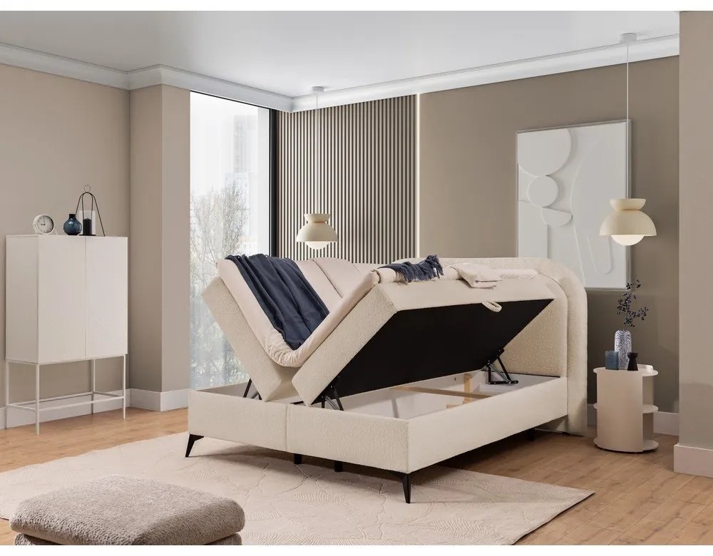 Bézs ágyneműtartós boxspring ágy 180x200 cm Ornes – Ropez