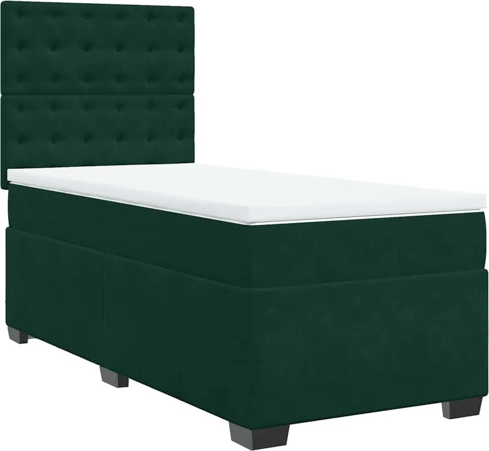 vidaXL sötétzöld bársony rugós ágy matraccal 100 x 200 cm
