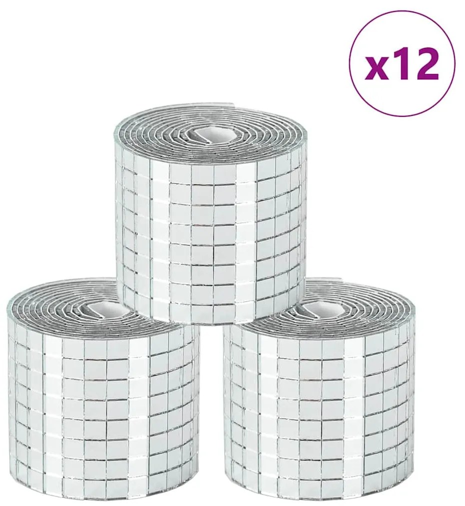 Tükör Mozaik Csempe Geometrikus 12 pcs Ezüst 100 x 4 cm Üveg