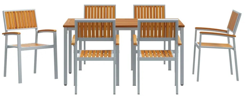 7 Részes Kert Étkező Szett Szürke Fém Tartós és Készen Áll
