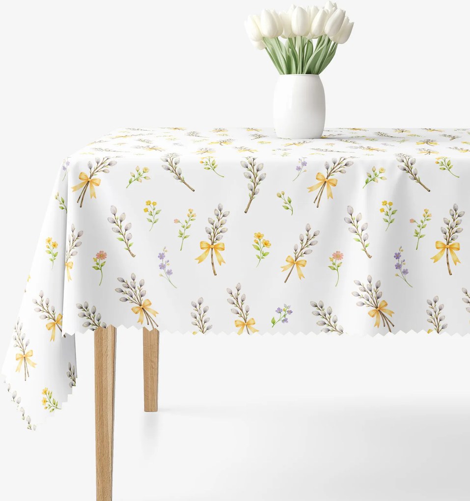 Goldea húsvéti szögletes teflonos asztalterítő - barka mintás 100 x 100 cm