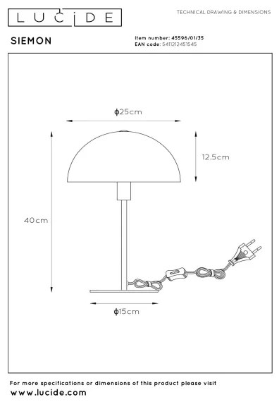 Lucide 45596/01/35 - SIEMON asztali lámpa 1xE14/25W/230V, kék