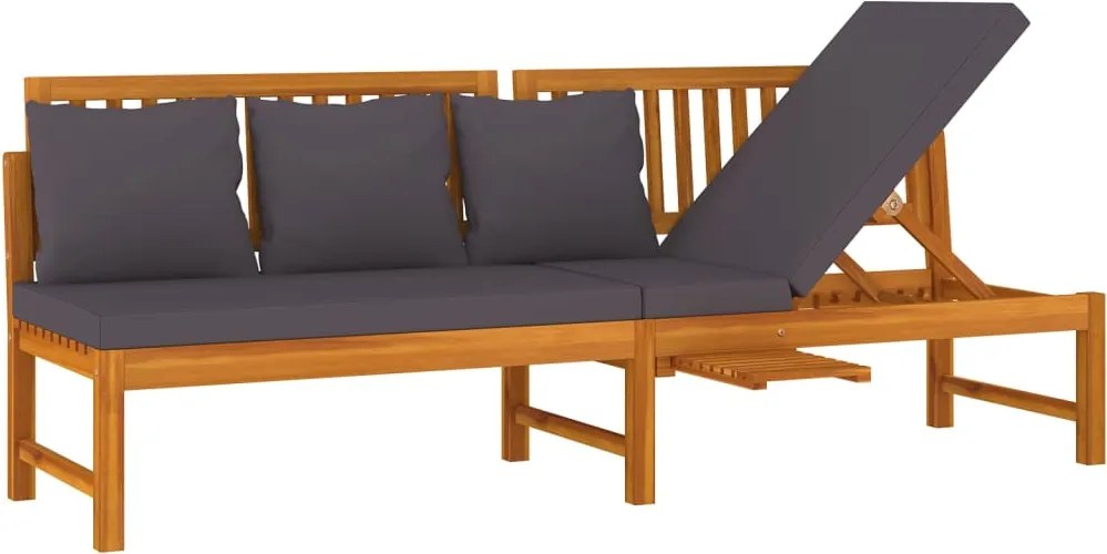 vidaXL tömör akácfa kanapé szürke párnákkal 200 x 60 x 75 cm