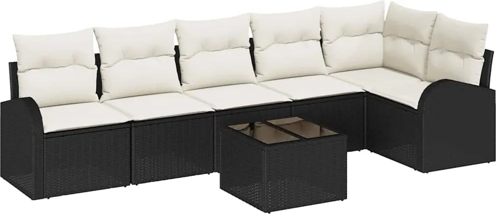 vidaXL Kerti Kanapé Szett párnával 7 pcs Fekete Poli rattan
