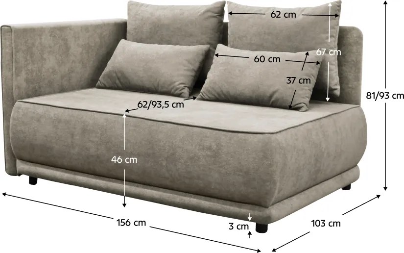 Kihúzható kanapé, bézsesszürke Taupe, balos, LIAMI