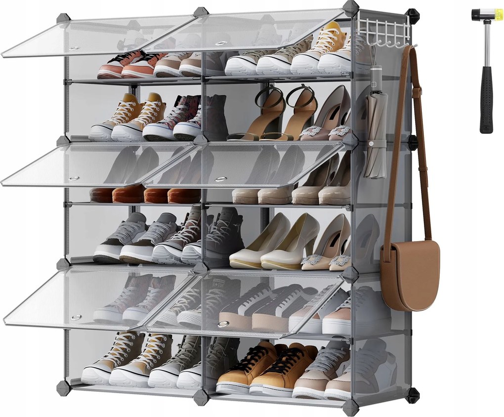 Songmics Keskeny cipőtartó polc, 6 rekesz ajtóval, acél váz