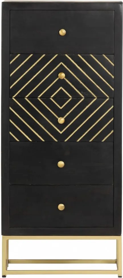 fekete és aranyszínű tömör mangófa fiókos szekrény 45x30x105 cm