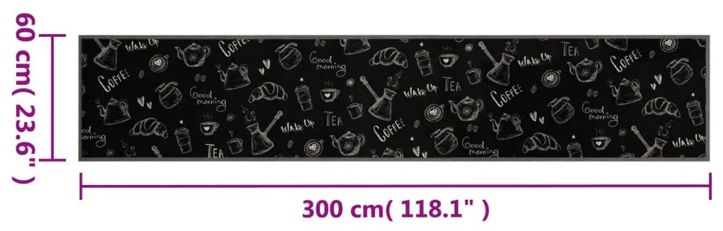 fekete reggeli mintás mosható bársony konyhaszőnyeg 60x300 cm