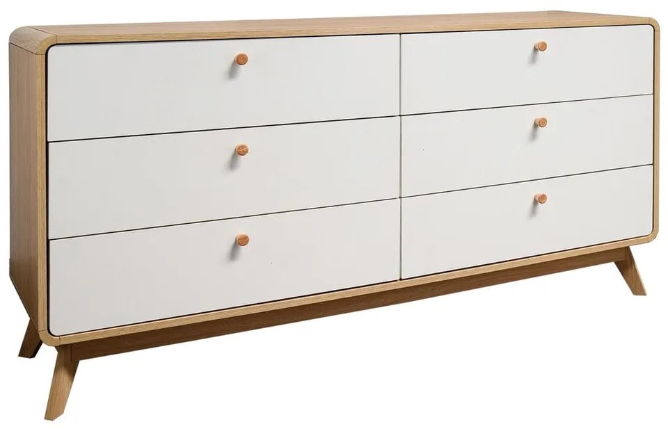 Fehér-natúr színű alacsony komód tölgyfa dekorral 150x74 cm Caitlin – Støraa