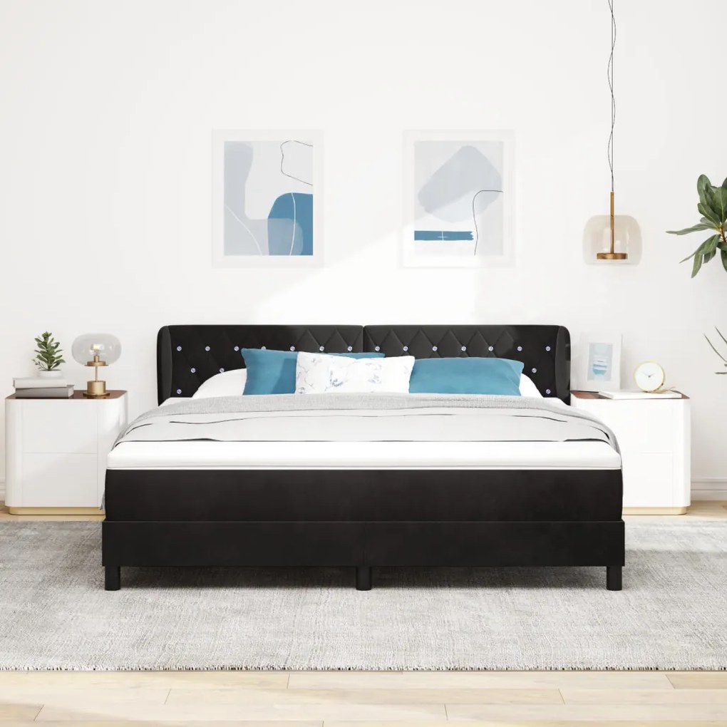 Boxspringágy Matrac Készlettel Fekete 180x200 cm Bársony