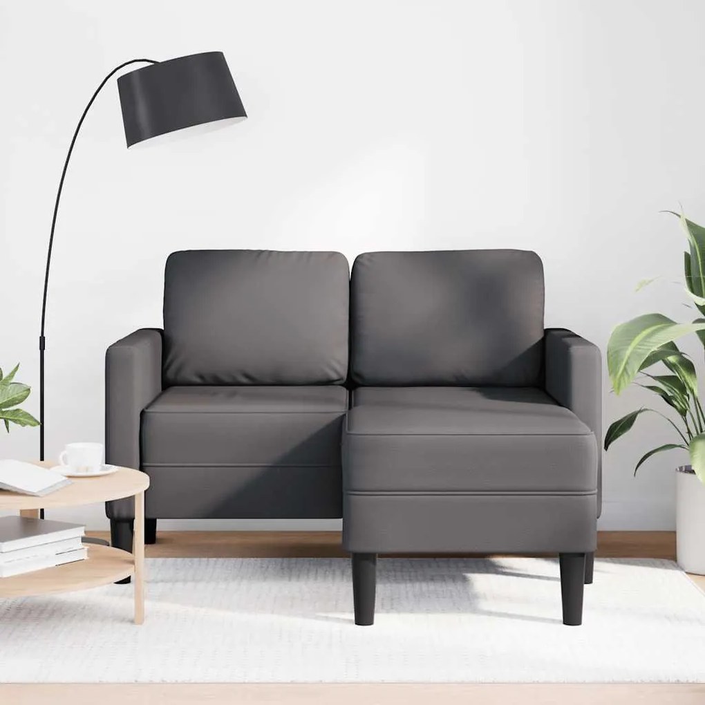 szürke műbőr 2 üléses kanapé L-alakú kanapéval 125 cm