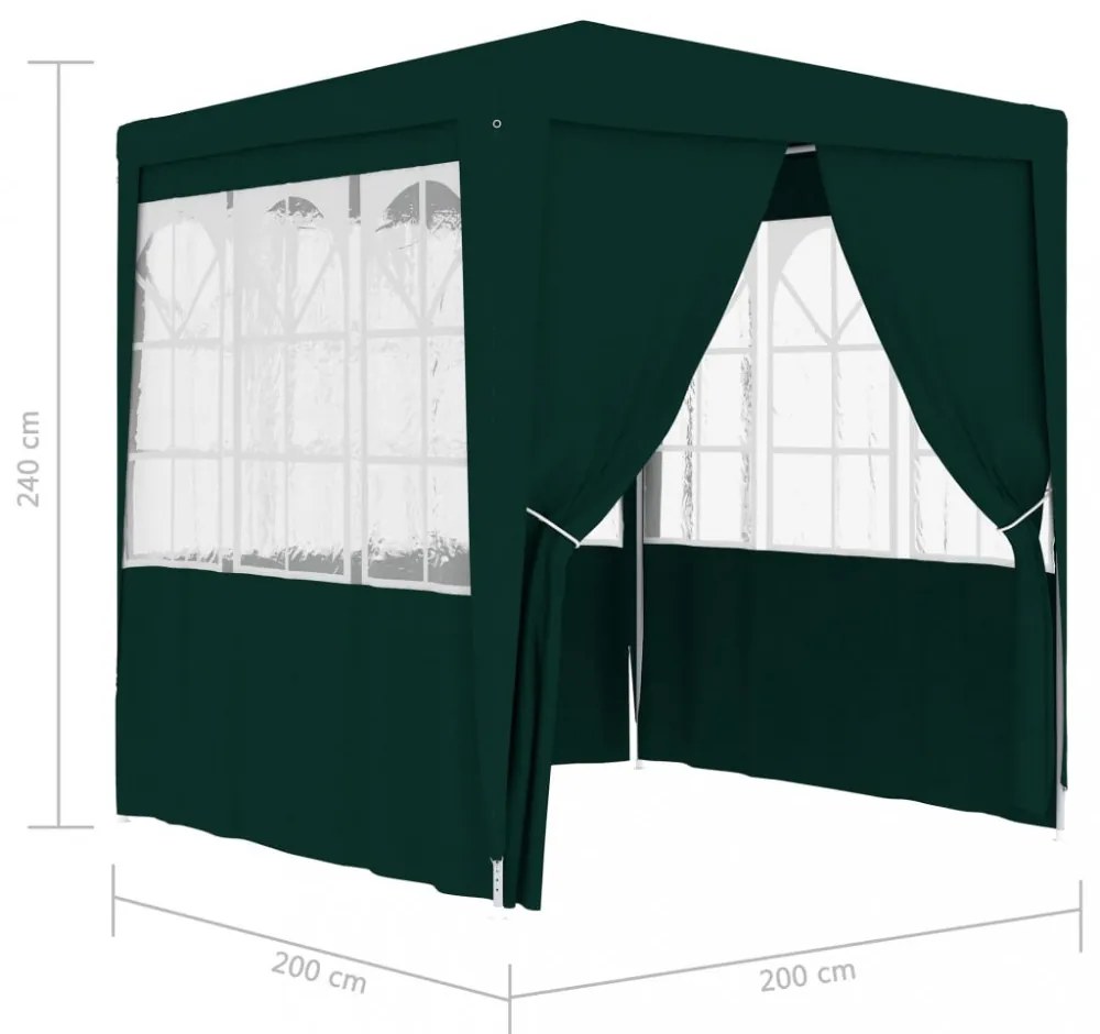 zöld rendezvénysátor oldalfalakkal 2 x 2 m 90 g/m²