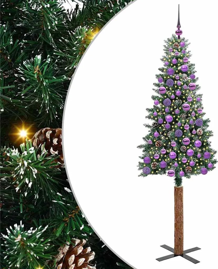 vidaXL Karcsú karácsonyfa 300 LED-del Zöld 180 cm PVC és tömör fenyőfa