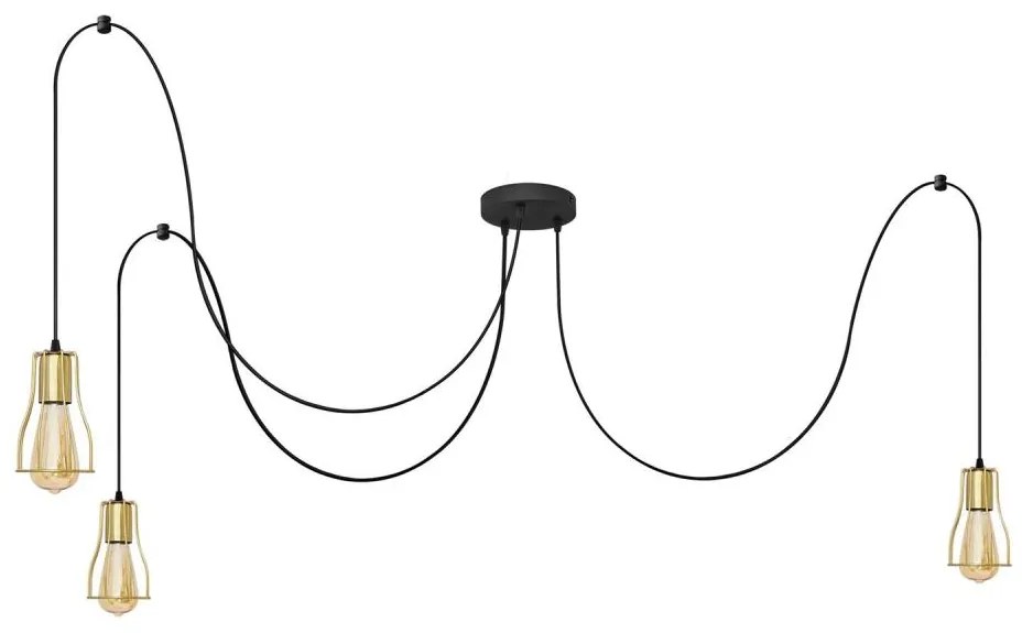 Csillár zsinóron TUBE 3xE27/10W/230V pók fekete/arany