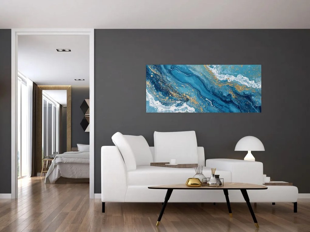 Kép - Világoskék márvány arannyal II. (120x50 cm)