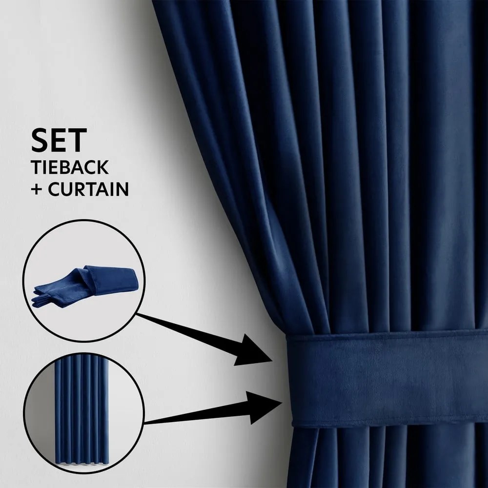 Sötétkék bársony dimout (részleges sötétítő) függöny 140x270 cm Eyelets – Restilo