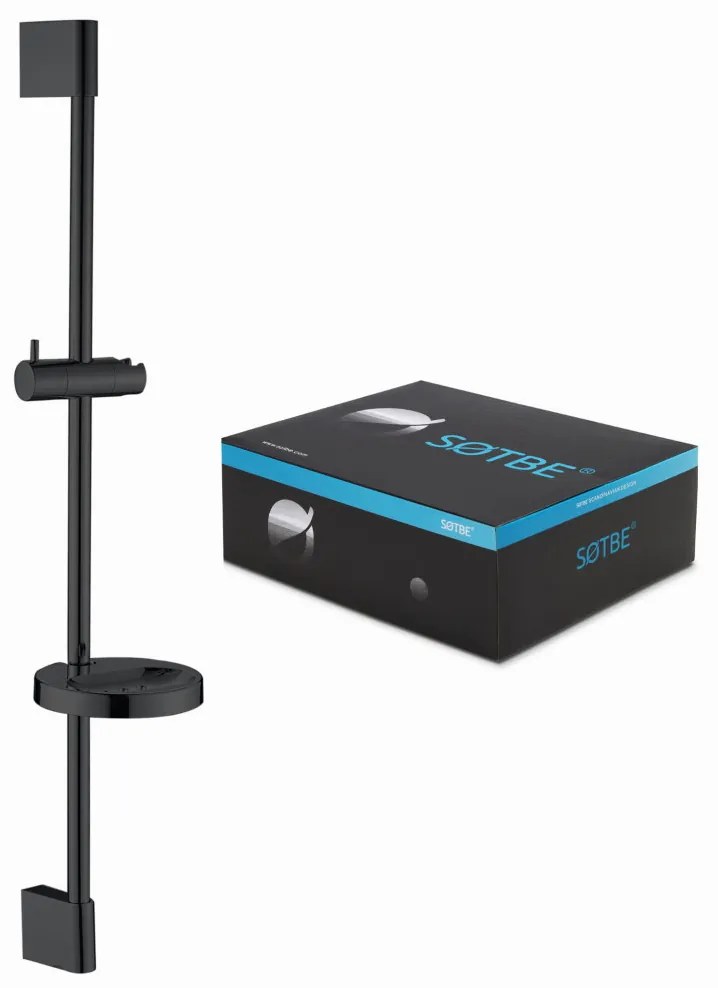 SOTBE LARK fekete 60 állítható zuhanyrúd szappantartóval