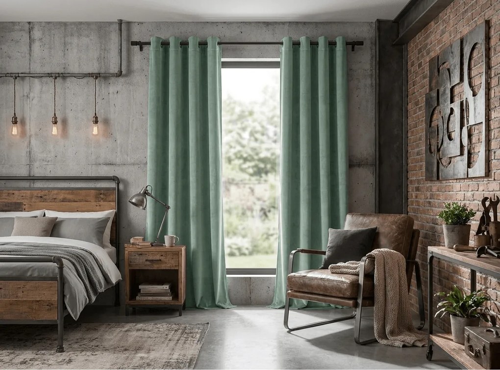 Sötétítő függöny DREAM VELVET 140x250 cm, zsályazöld Felfüggesztés: Hullámos sínszalag