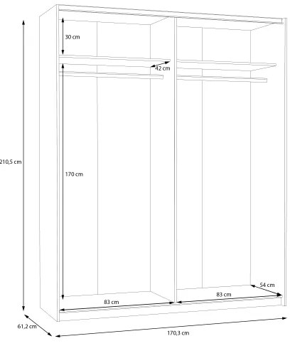 Gardróbszekrény KARO 170x210 cm fehér/artisan tölgy