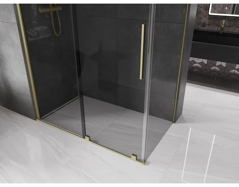 Mexen Velar, tolóajtós zuhanykabin 150 x 70 cm, 8mm szürke üveg, arany matt, 871-150-070-41-55