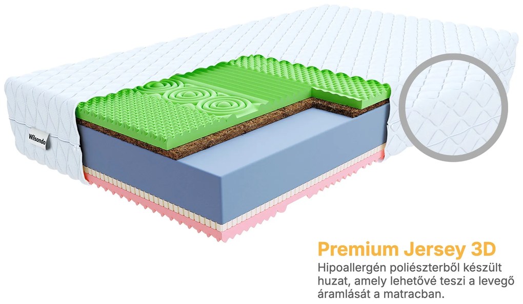Wilsondo SANDRA kókuszmatrac 180x200 Huzat: Premium Jersey 3D
