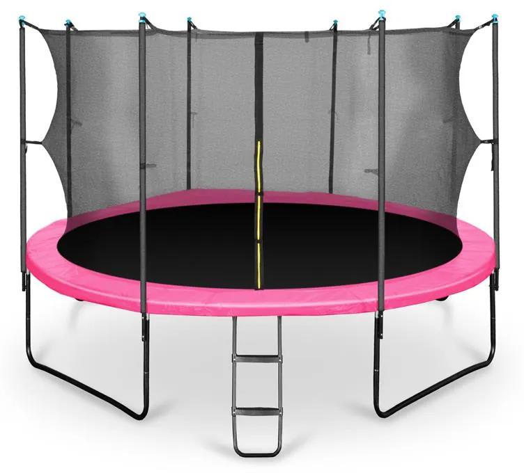 Rocketgirl 430, 430 cm trambulin, belső biztonsági háló, széles létra, rózsaszín