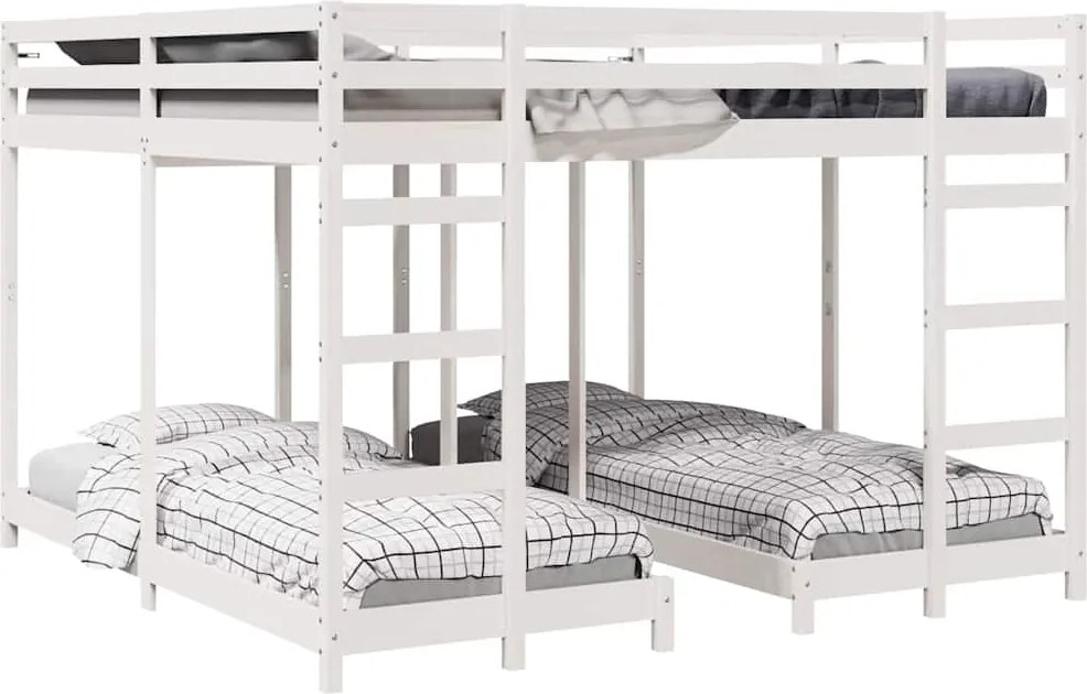 vidaXL Háromszintes emeletes ágykeret Fehér 200 x 200 cm Tömör fenyőfa