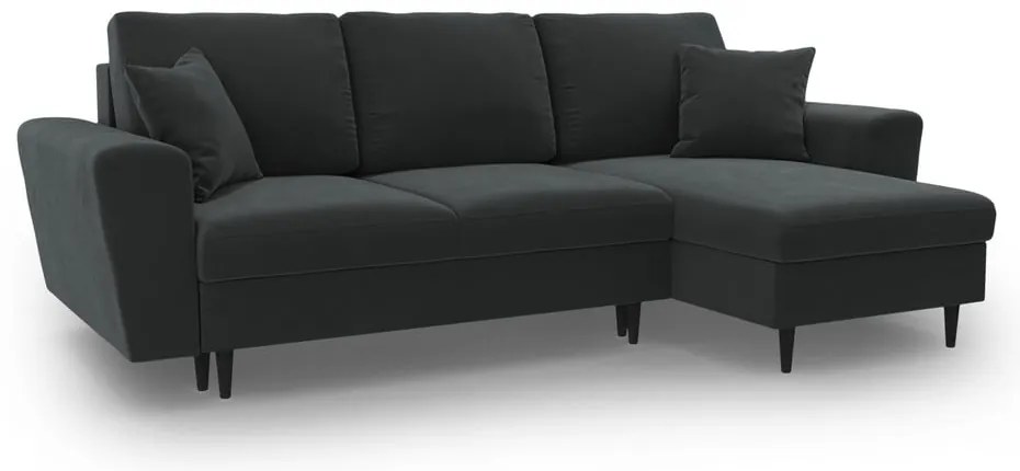 Sötétszürke bársony kinyitható tárolóhelyes sarokkanapé Kyoto – Cosmopolitan Design