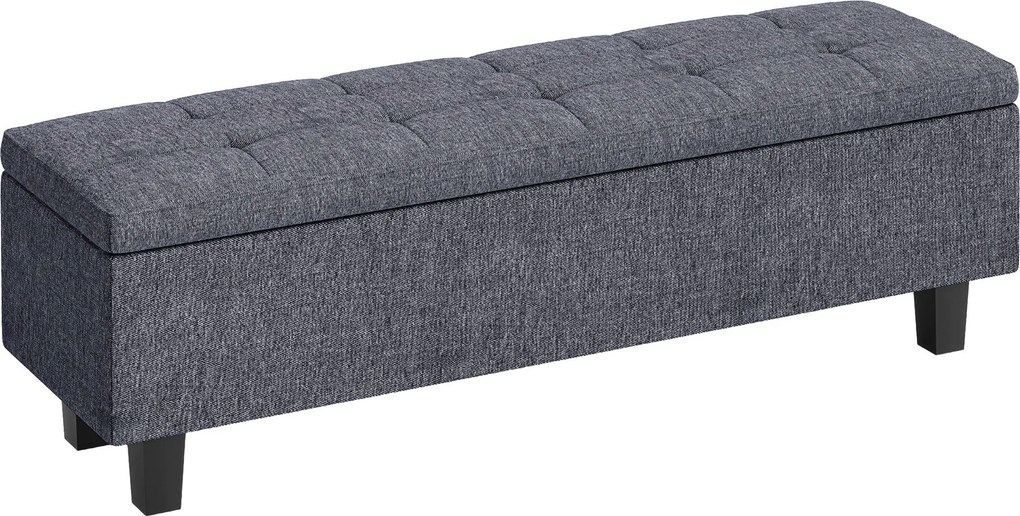 HOMCOM Tároló Pad, Párnázott Pad Vászon Hatással, Fából készült Lábakkal, Modern Ágyvég Pad Előszobába, Hálószobába, Nappaliba, 138 x 40 x 45 cm, Söté