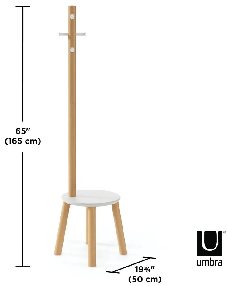 Fehér-natúr színű kaucsukfa fogas Pillar – Umbra