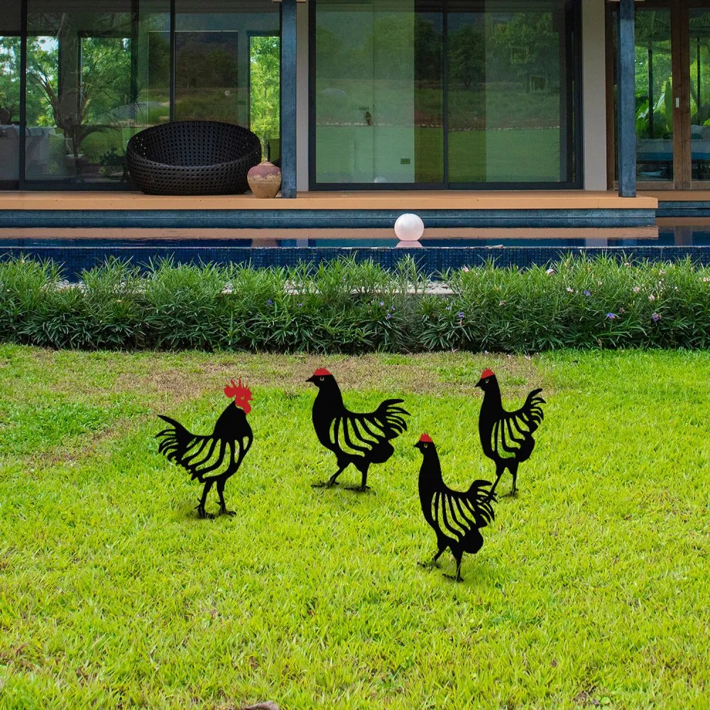 Chicken Family 4 darabos Kerti dekoráció Fekete N