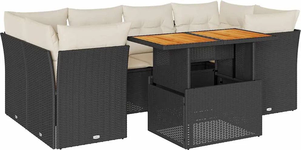 vidaXL 7 részes fekete polyrattan kerti ülőgarnitúra párnával