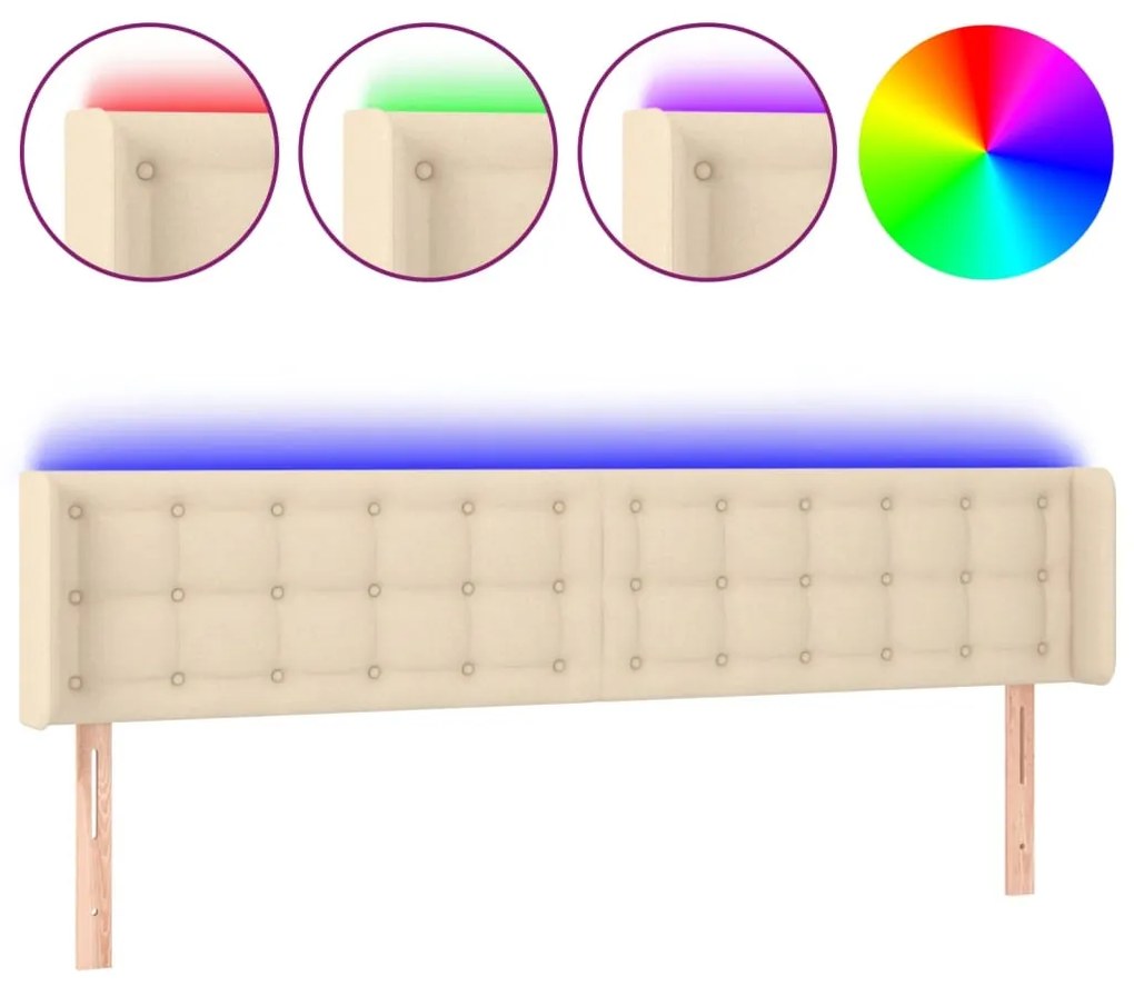 krémszínű szövet LED-es fejtámla 163 x 16 x 78/88 cm
