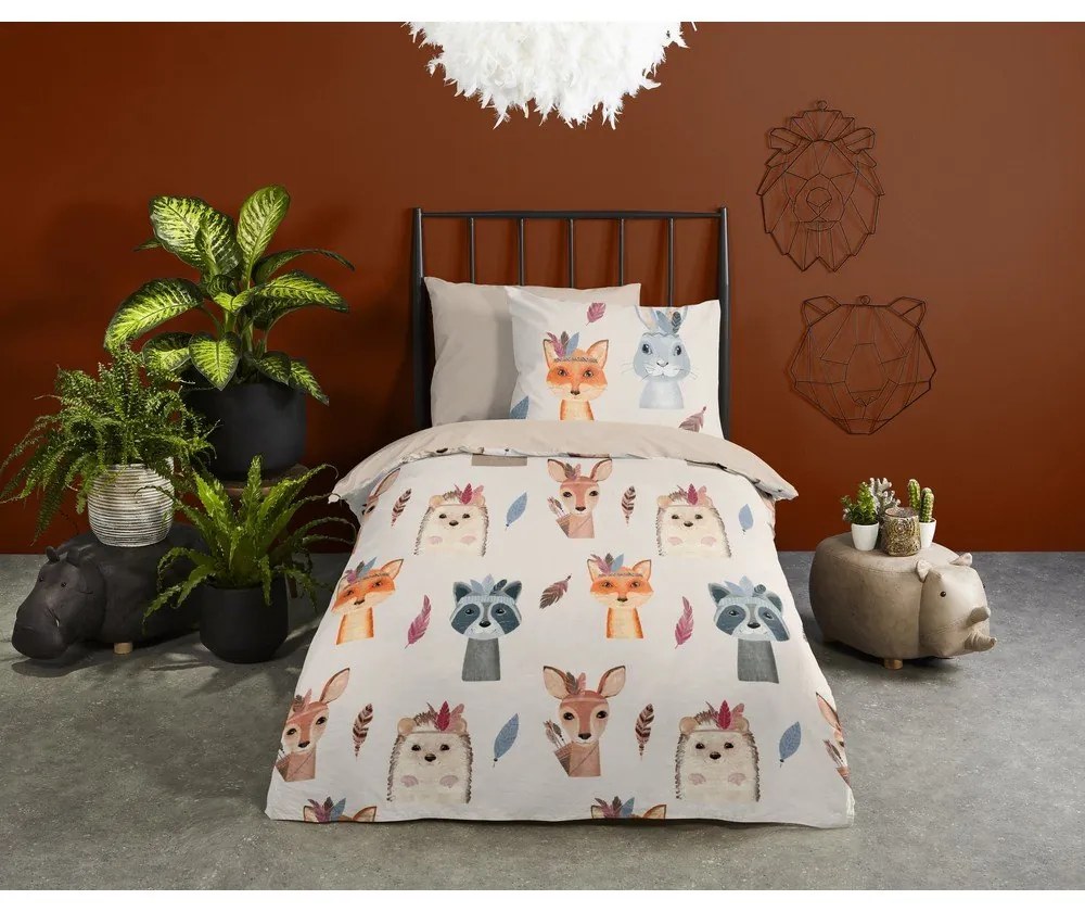 Barna-bézs egyszemélyes pamut gyerek ágyneműhuzat 140x200 cm Rave – Good Morning