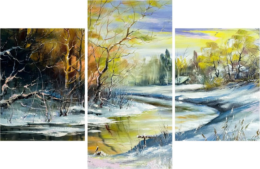 Egy téli folyó képe, olajfestmény (90x60 cm)