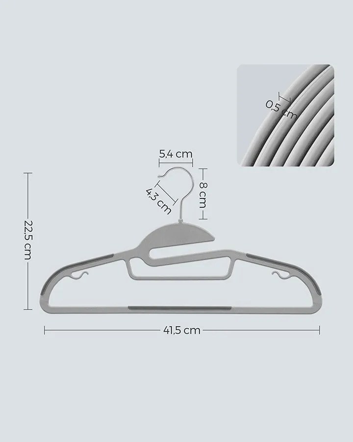 20 db-os vállfák, prémium műanyag ruhaakasztók, világos és sötétszürke