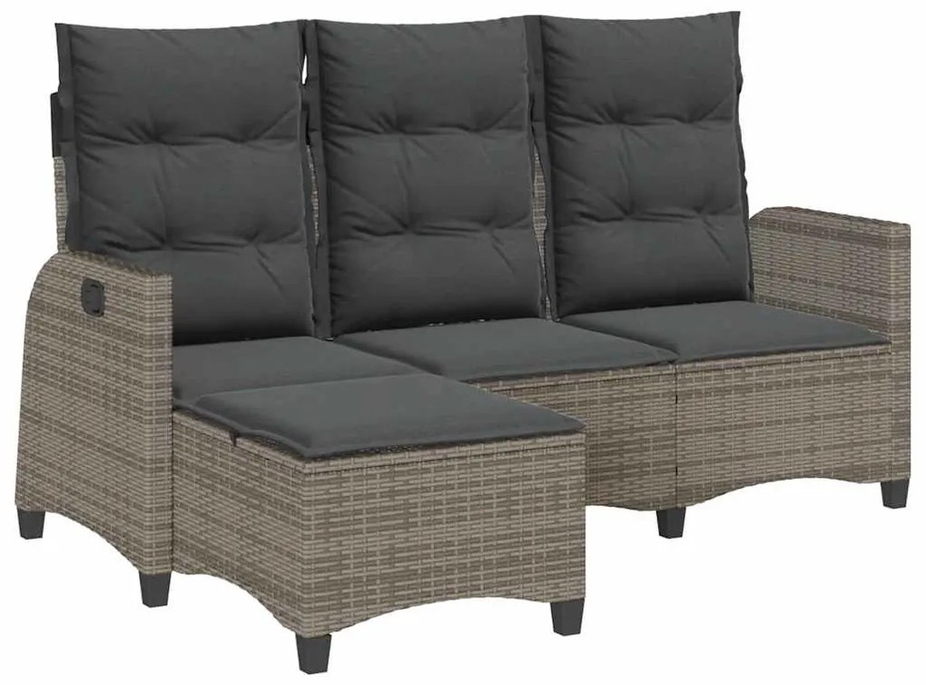 L-alakú szürke polyrattan fekvő kerti kanapé párnákkal