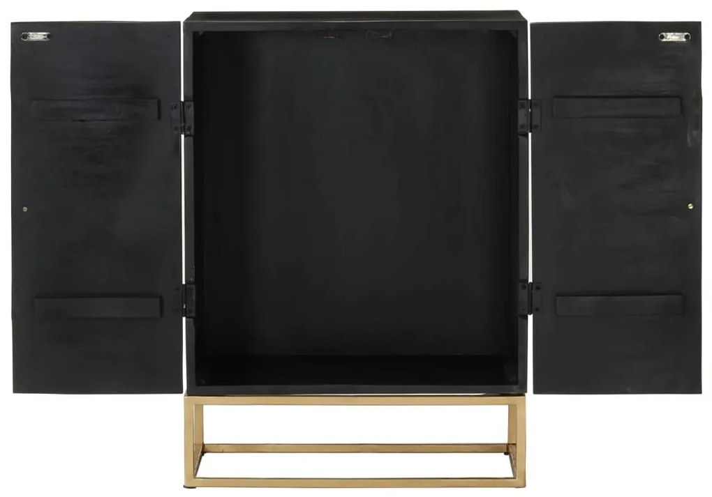 fekete tömör mangófa és vas tálalószekrény 55 x 34 x 75 cm