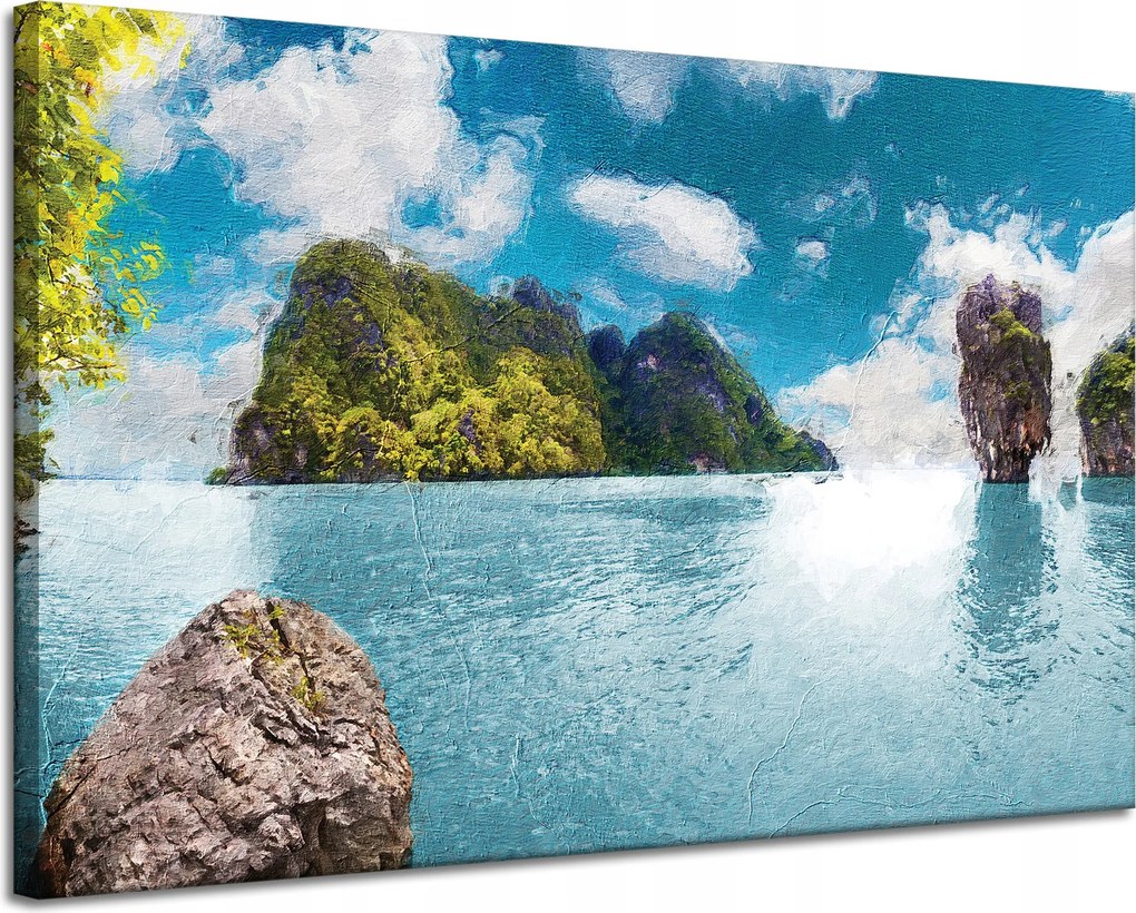 Vászonkép Olajművészet Szikla Víz Hegyek 120x80 cm