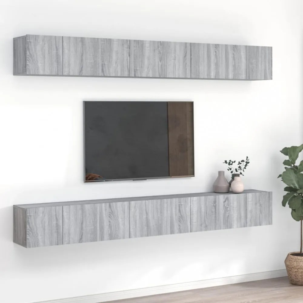 8 db szürke sonoma színű szerelt fa TV-szekrény 60 x 30 x 30 cm