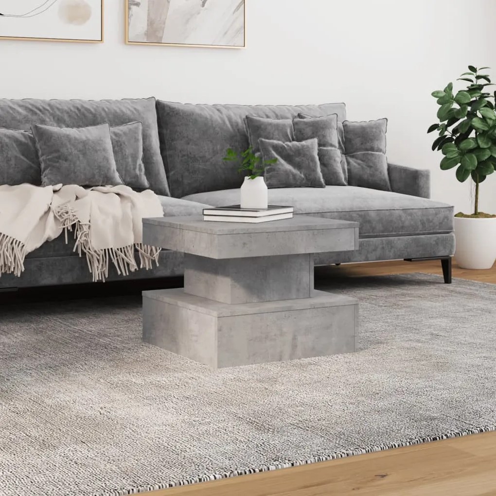 Betonszürke dohányzóasztal LED-lámpákkal 50 x 50 x 40 cm