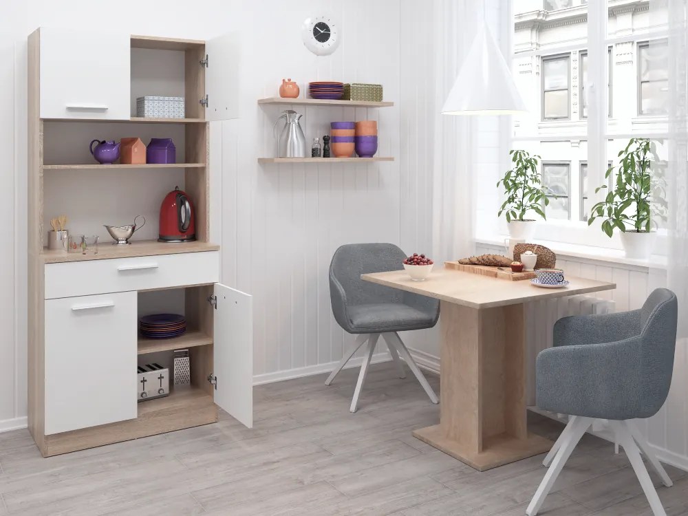 Négyajtós szekrény, sonoma tölgy/fehér, DOMIS NEW