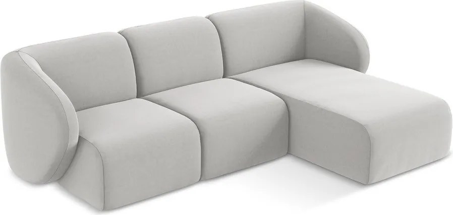 Világosszürke bársony sarokkanapé (jobb oldali-heverő résszel) Lani – Makamii