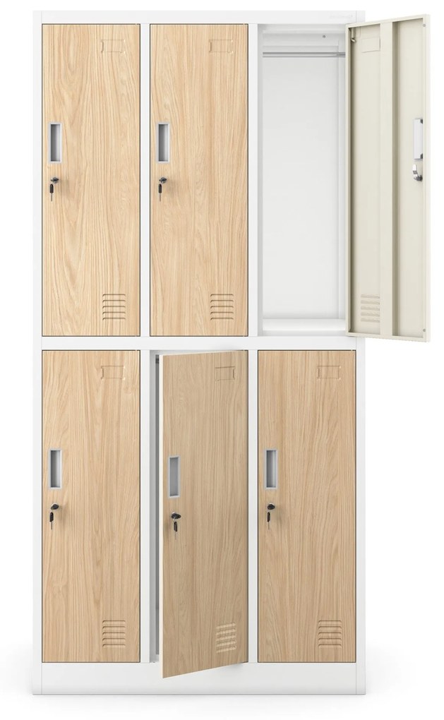 Fém öltözőszekrény 6 rekeszes IGOR, 900 x 1850 x 450 mm, Eco Design: fehér/ sonoma tölgy